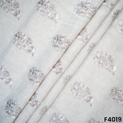 Thread Embroidered Pure Linen Cotton Fabric- F4019